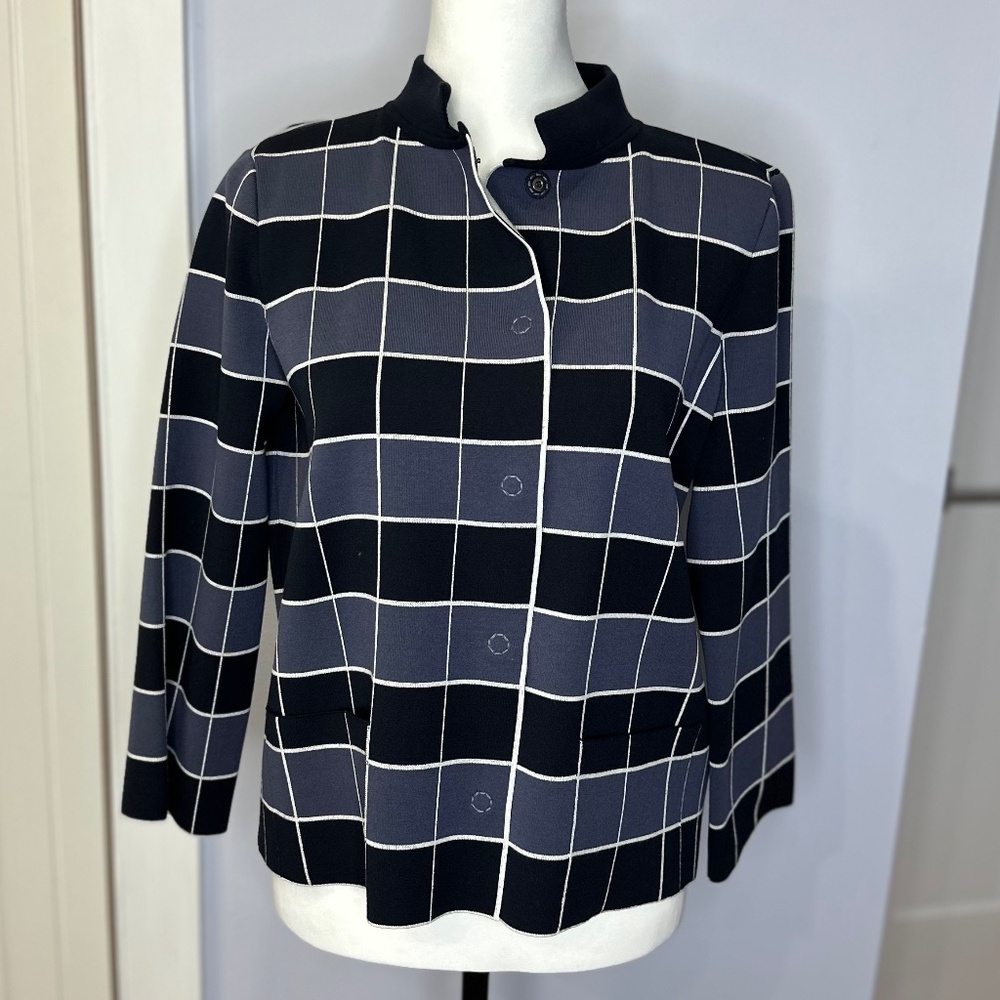 Emporio Armani blue/black/white check/grid cardigan/jacket. Stretch Size 44 NEW!